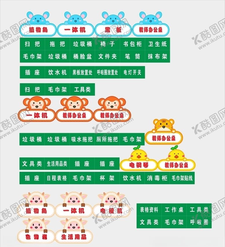 编号：43950409261657501400【酷图网】源文件下载-幼儿园设备标签