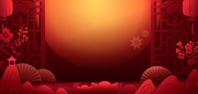 新年大街年货节红色减纸风背景