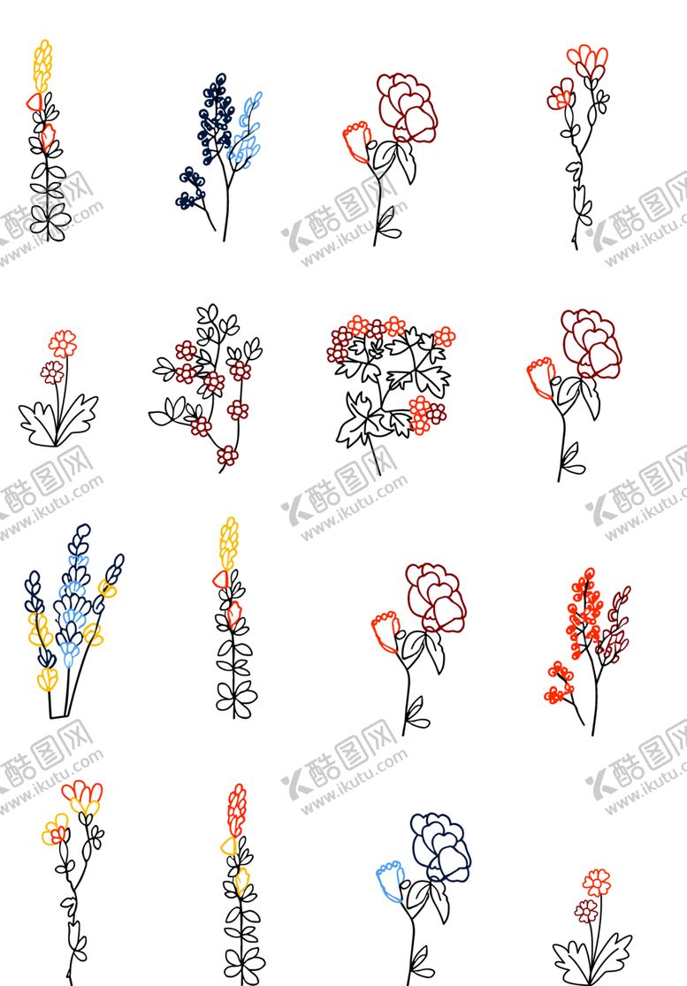 编号：82043005241750467435【酷图网】源文件下载-手绘多彩花卉图案集