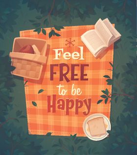 春游背景草地书本盘子篮子卡通素