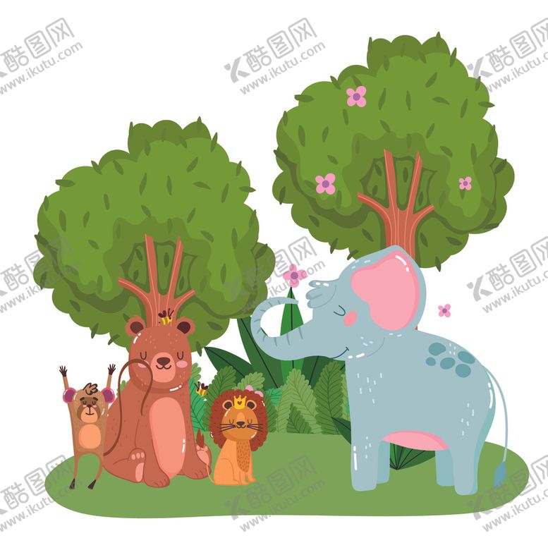 编号：73306404191005585255【酷图网】源文件下载-手绘淡彩动物