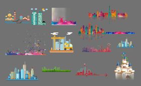 .5D城市建筑通用多彩渐变可商