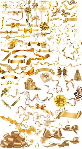 金色古风丝带金色PNG图案集合