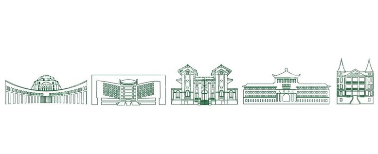编号：71064509122211400158【酷图网】源文件下载-中山大学三校区五校园标志建筑怀士堂线条稿天琴中心