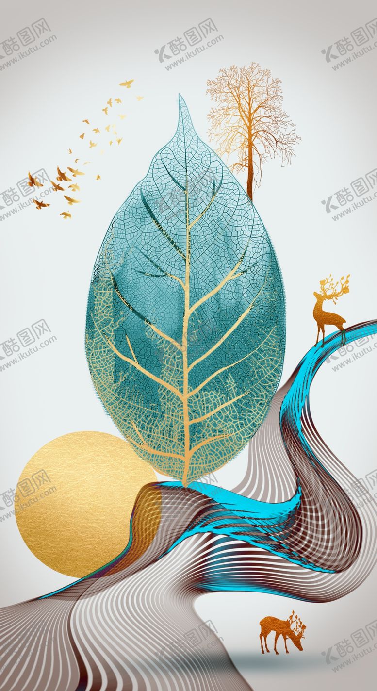 编号：79541611010120279278【酷图网】源文件下载-新中式麋鹿玄关