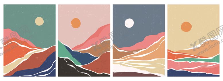 编号：74003409260008302694【酷图网】源文件下载-抽象多彩山川风景插画