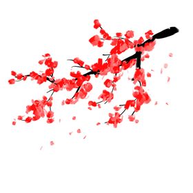 中国风水墨梅喜庆灯笼花飞鸟