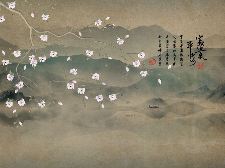 编号：11862105110945114741【酷图网】源文件下载-古典装饰画山水素材玄关屏风电视