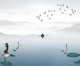 水墨山水画背景墙中式装饰画