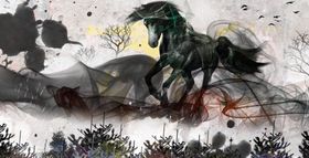 骏马山水古风传统国风插画素材