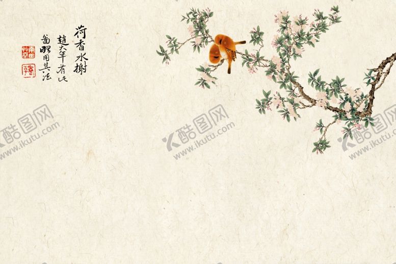 编号：44300607140748374594【酷图网】源文件下载-传统工笔画宣纸花卉背景