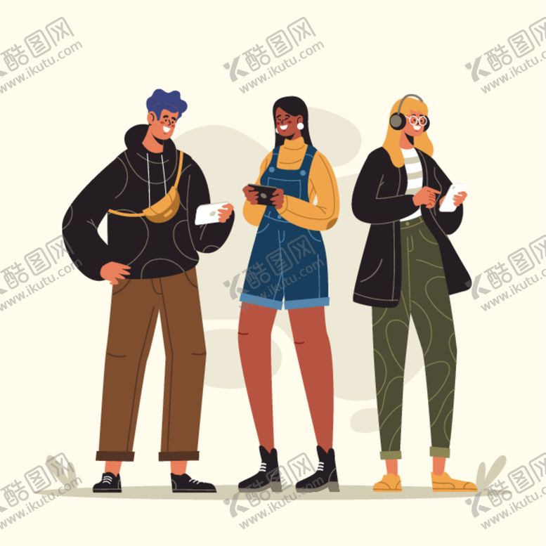 编号：37466901170507363947【酷图网】源文件下载-看手机的人插画