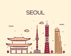 地标城市中国风海报手绘扁平城市