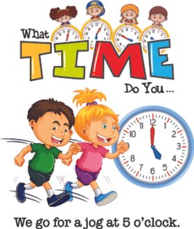 卡通儿童和时钟