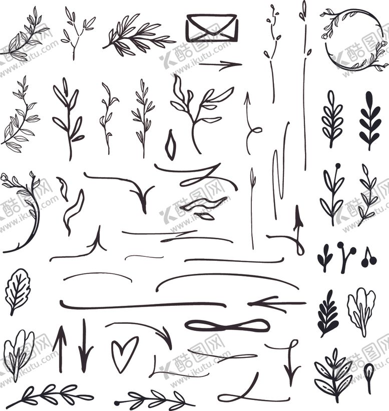 编号：44596809252228489704【酷图网】源文件下载-柳枝花枝黑白矢量图