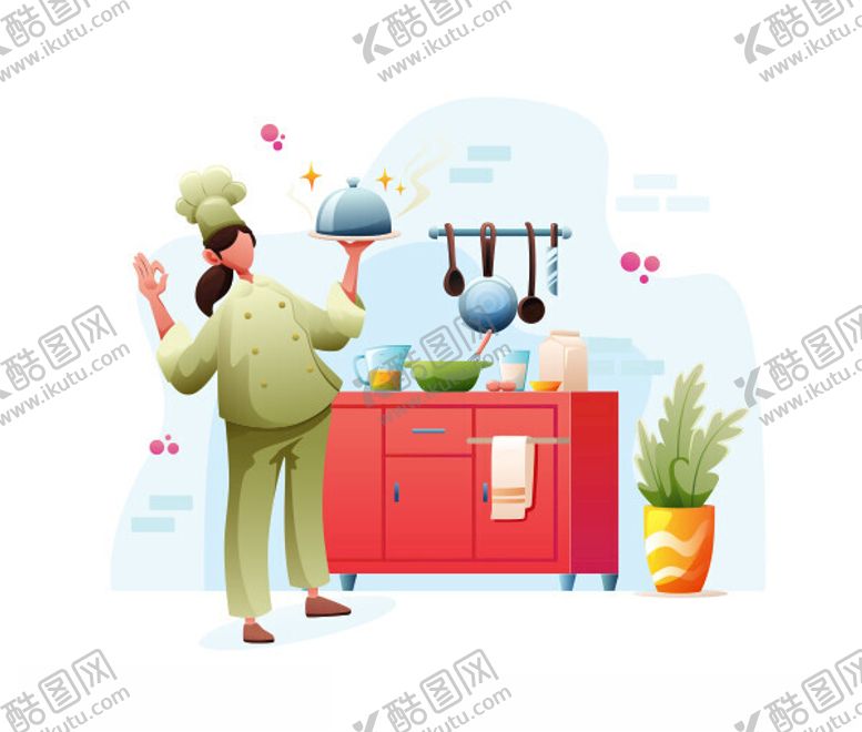 编号：81836302162342114389【酷图网】源文件下载-女厨师烹饪插图