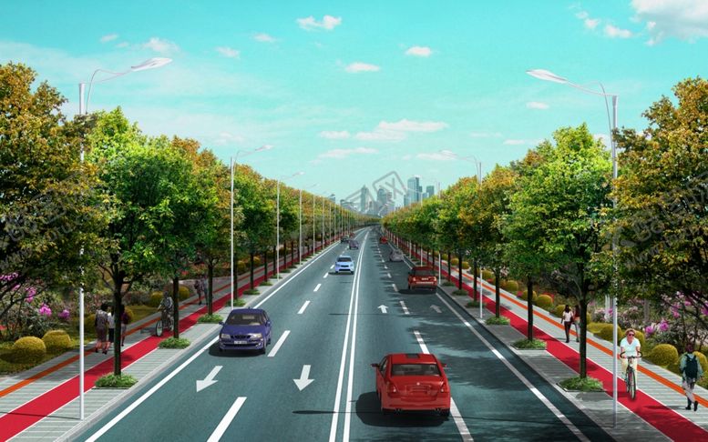 编号：39840010041937325354【酷图网】源文件下载-道路绿化景观效果图