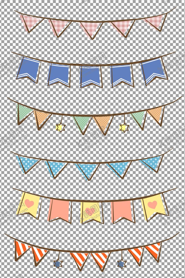 编号：46296609160613296932【酷图网】源文件下载-手绘彩色彩旗拉花