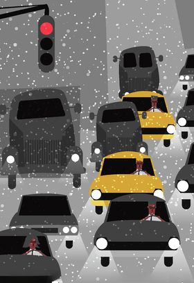 创意雪中堵车的道路