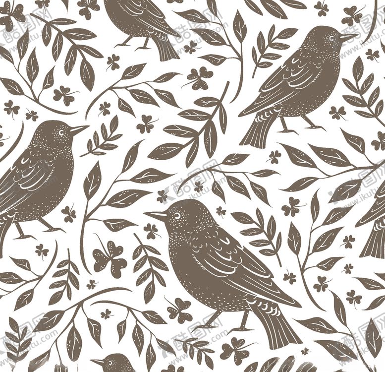 编号：77532909252221094018【酷图网】源文件下载-卡通花鸟植物底纹图案