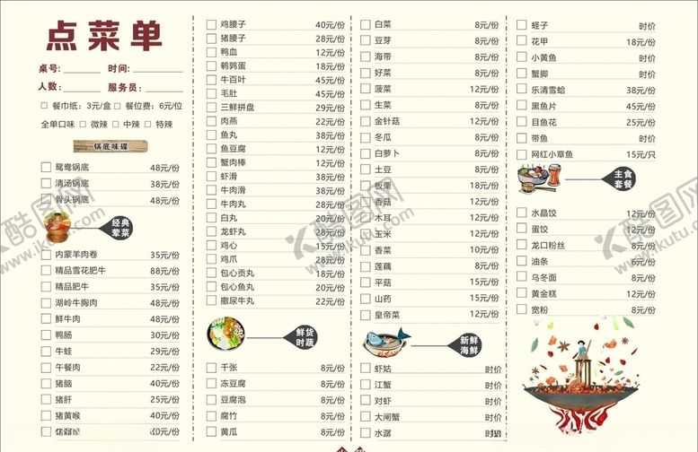 编号：12017006182038485974【酷图网】源文件下载-火锅店菜单