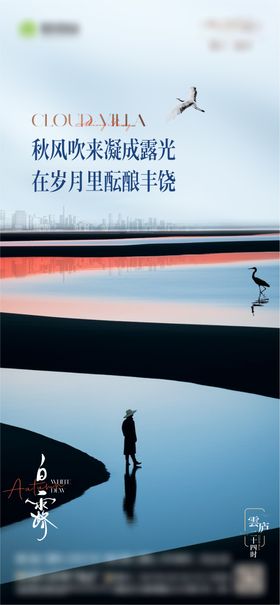 白露节气海报二十四简洁鹭人物