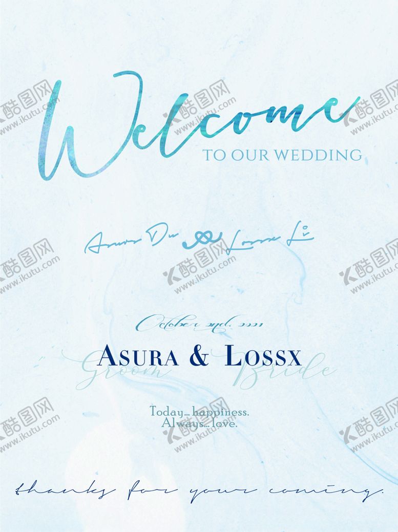 编号：43548409300908114691【酷图网】源文件下载-蓝色婚礼海报邀请函设计矢量图