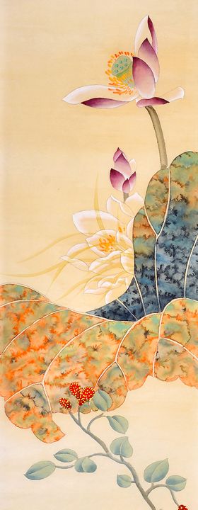 水墨荷花圆形装饰画