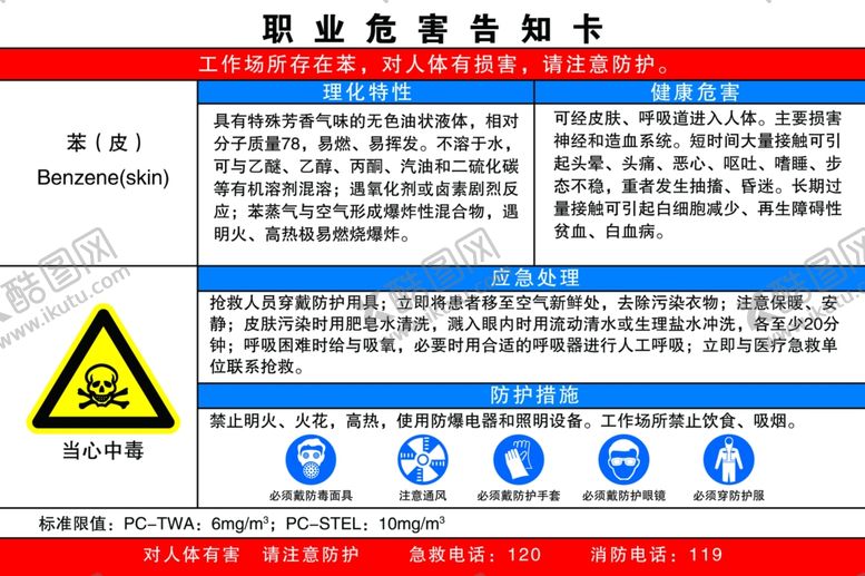 编号：31270310060401462069【酷图网】源文件下载-苯的职业危害告知卡