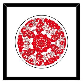 六鱼捧花窗花剪纸