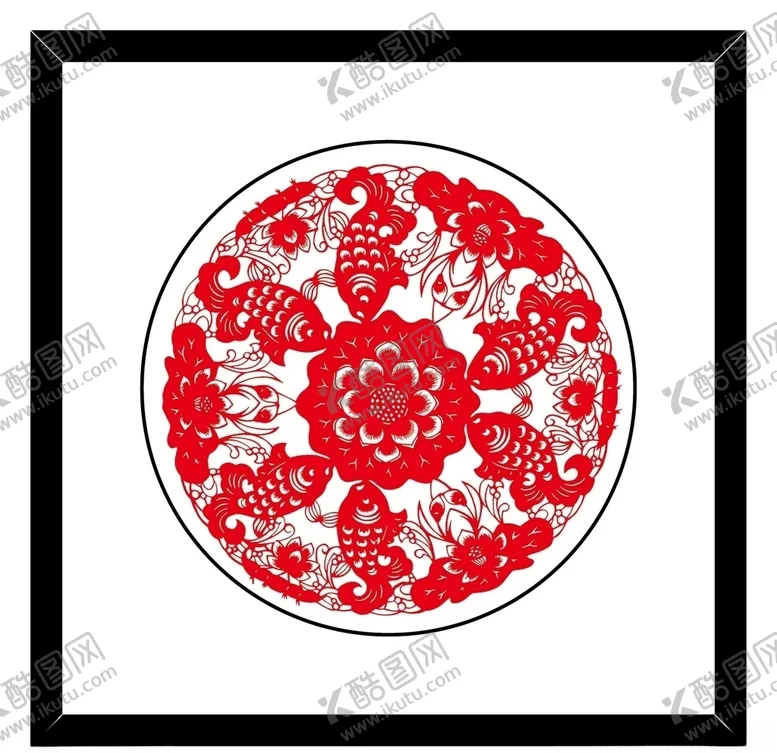 编号：25291406291442226870【酷图网】源文件下载-六鱼捧花窗花剪纸