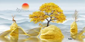 中式石来运转山水装饰画