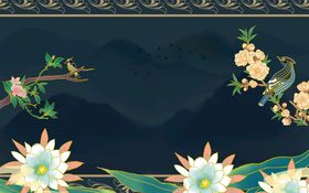 中国风背景文艺梅花山水画展板