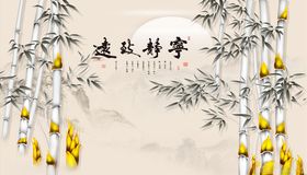 浮雕花竹子飞鸟小船背景墙
