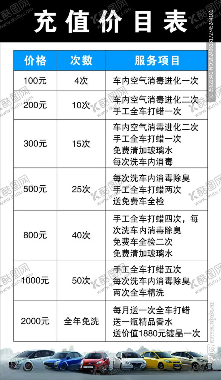 编号：36507102090901355074【酷图网】源文件下载-洗车价目表