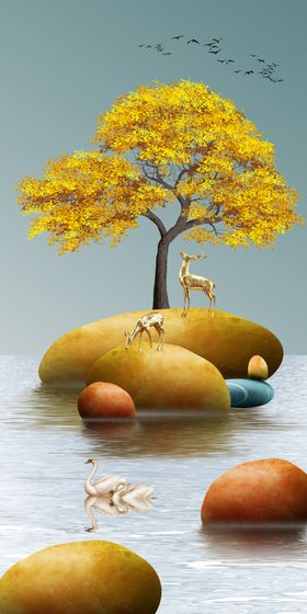 新中式金色麋鹿