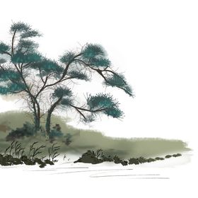 水墨中国风迎客松