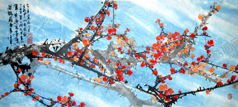 编号：31657209140717199914【酷图网】源文件下载-梅花水墨画古画背景墙壁纸壁画