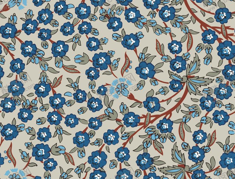 编号：24971604141221158830【酷图网】源文件下载-蓝花绿叶复古风织物图案