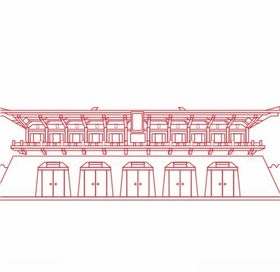 西安丹凤门线条矢量建筑物