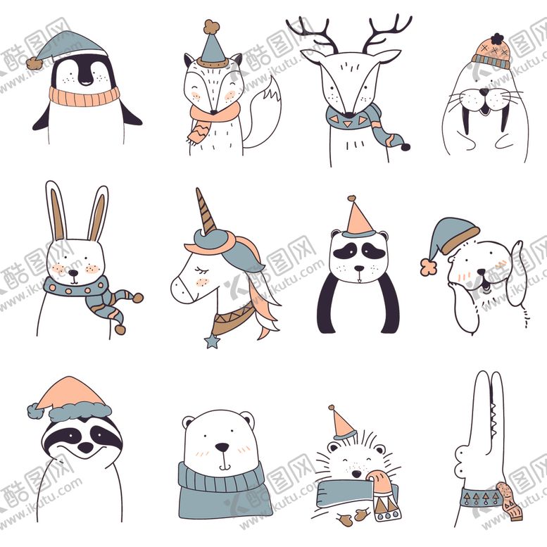 编号：63819309142214026225【酷图网】源文件下载-可爱手绘小动物插画设计