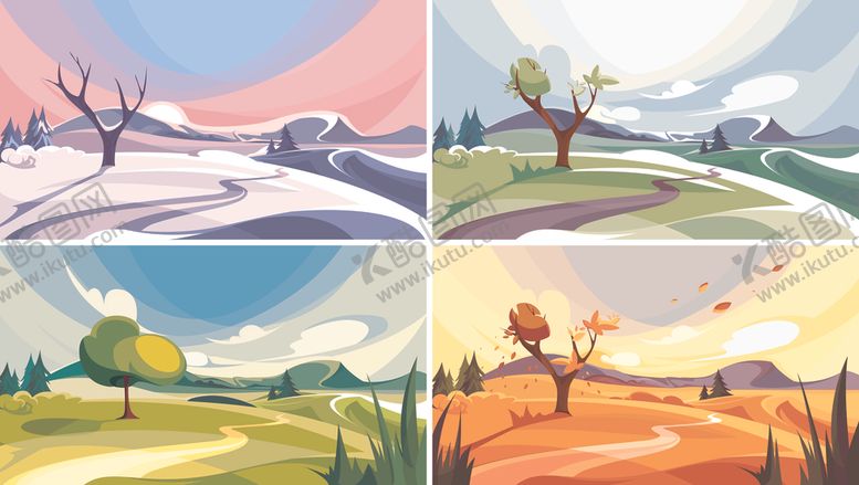 编号：70972404051725286387【酷图网】源文件下载-四季风景插画