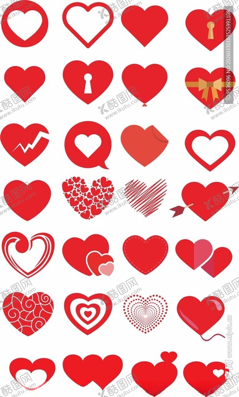 编号：37844704081219326616【酷图网】源文件下载-多样红心图案素材