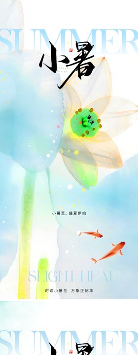 小暑节气海报二十四荷叶写意