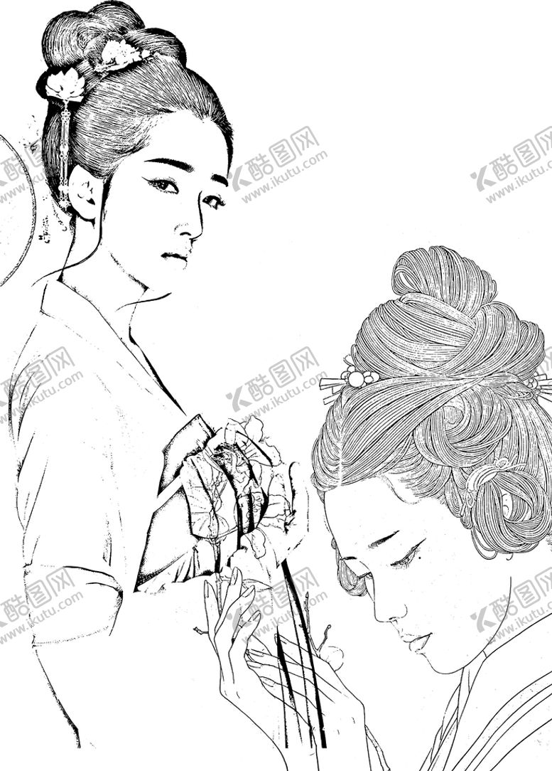 编号：45970810011103471295【酷图网】源文件下载-古典美女白描