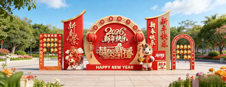 编号：56368704102350057044【酷图网】源文件下载-2026春节马年美陈布置