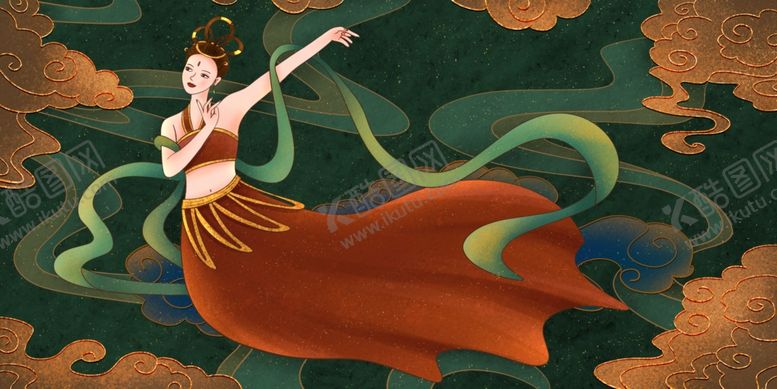 编号：36610909271913032302【酷图网】源文件下载-敦煌飞天插画