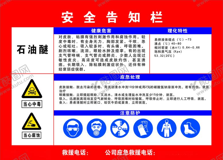 编号：61134610212036473495【酷图网】源文件下载-石油醚安全告知栏