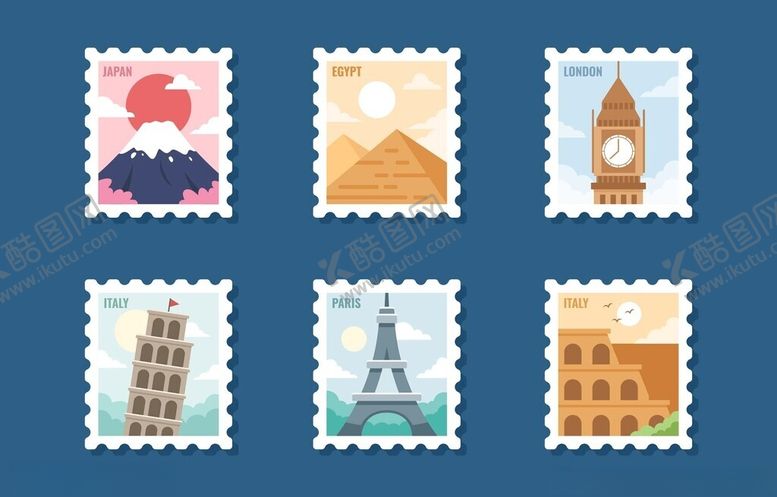 编号：74350011210239082549【酷图网】源文件下载-世界著名建筑邮票集合