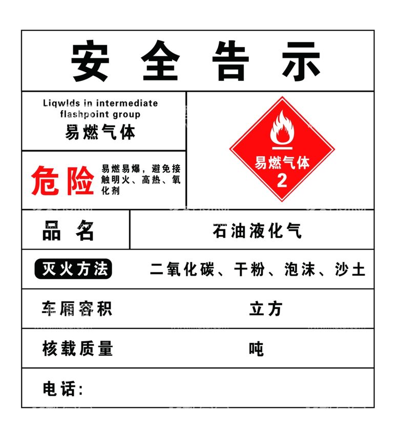 编号：92490312220044569411【酷图网】源文件下载-易燃气体安全告示